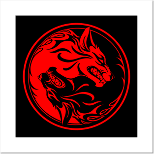 Black and Red Yin Yang Wolves Posters and Art